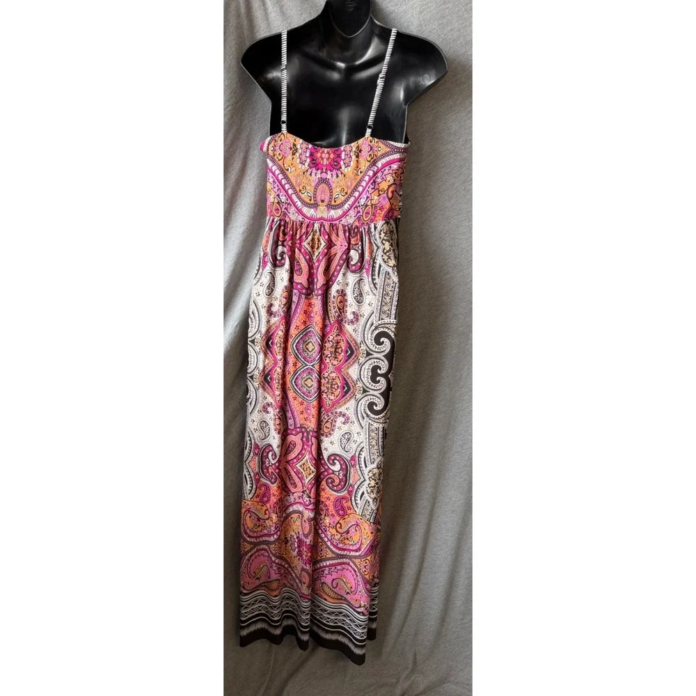Christopher & Banks Paisley Maxi Dress Pink Orange Festival Eclectic Boho Medium